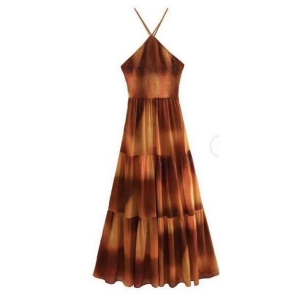 Zara 100% Cotton Maxi Dress Orange Sz XS - Picture 1 of 10